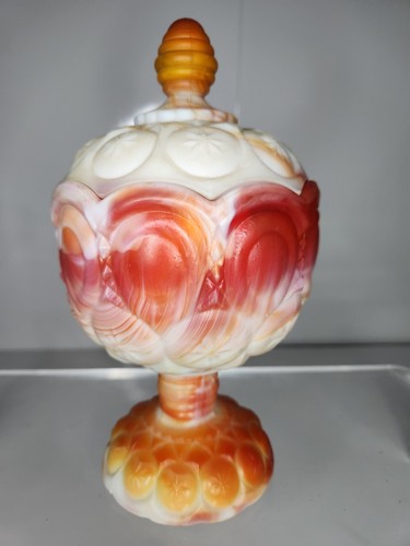Red Slag Glass Candy Dish - Imperial Glass - 1920s 1930s - 8.5" Tall - Picture 5 of 12