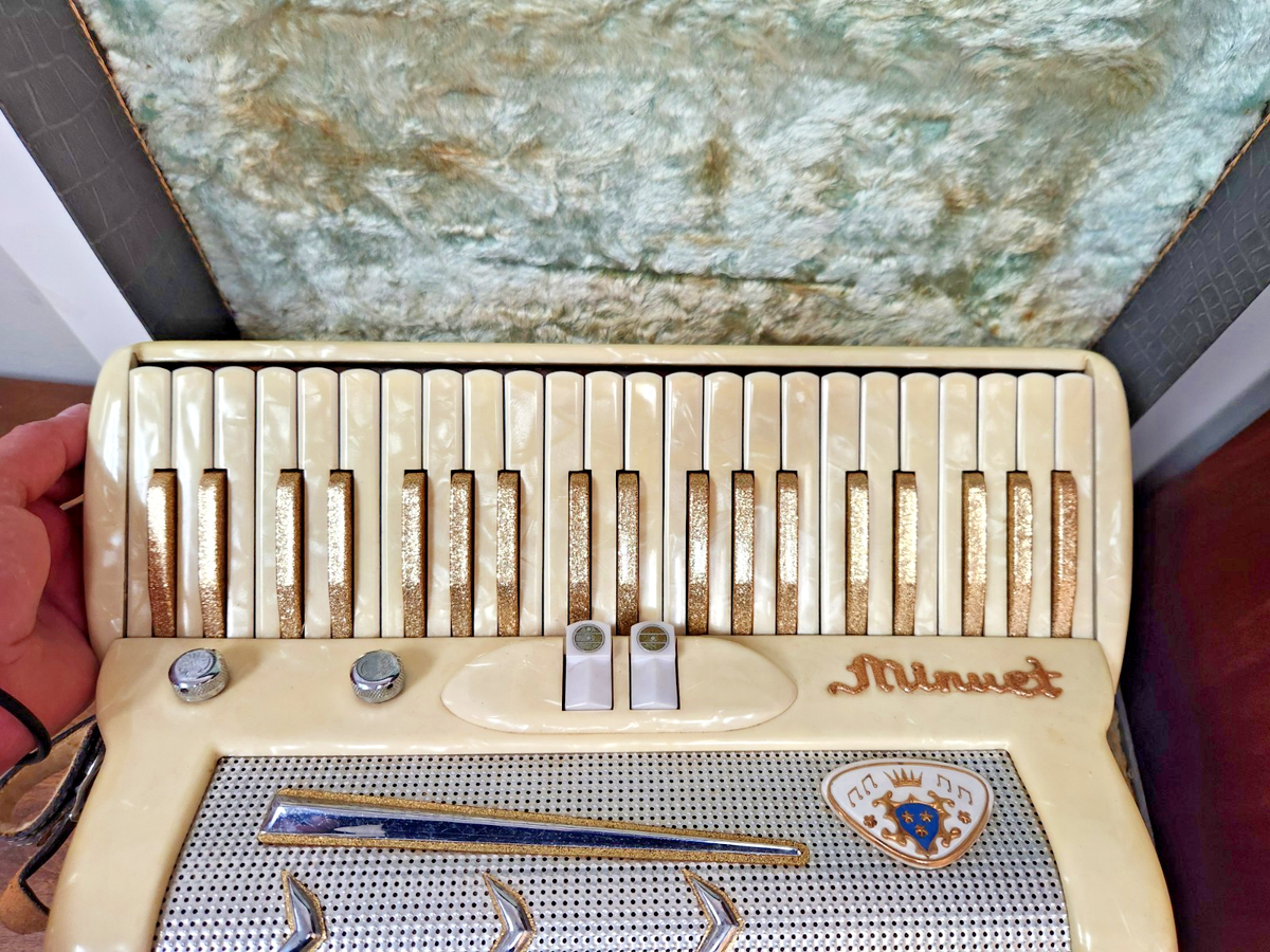 VINTAGE STANELLI MINUET ACCORDION-GOLD GLITTER & IVORY-1960S 