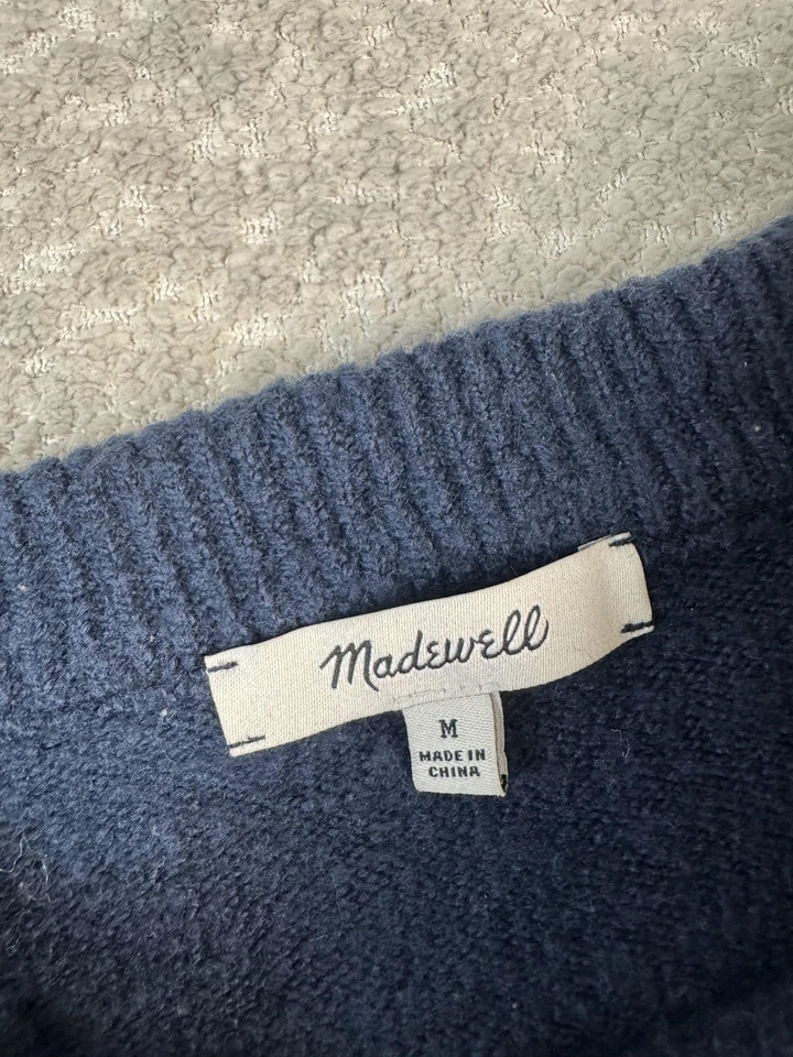 Suéter Madewell Para Mujer Mediano Azul Marino Lunares Mezcla Lana Cuello Redondo Pullover Foto 2 de 4