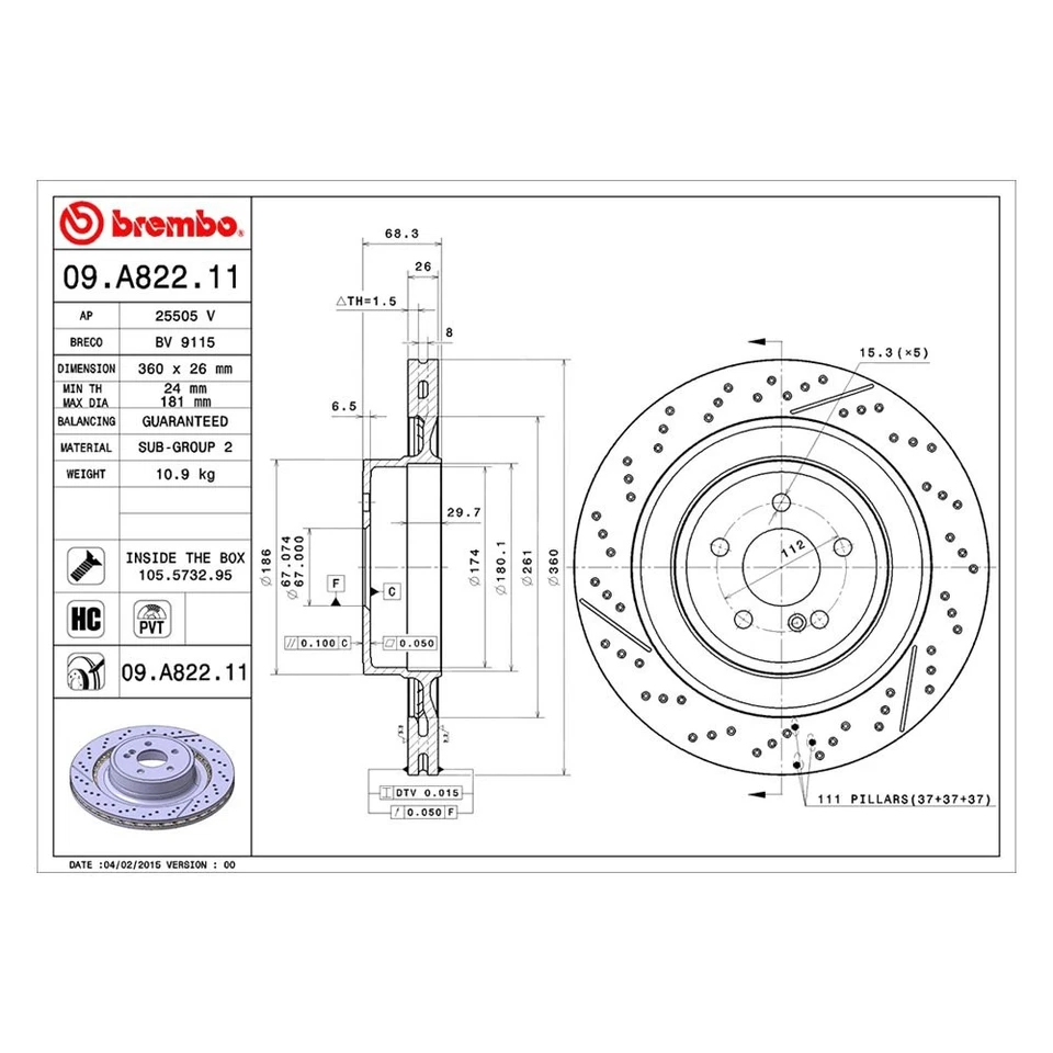 For Mercedes-Benz CLS63 AMG S 14-18 Brake Rotor UV Coated Series Drilled & — 第 2/4 张图片