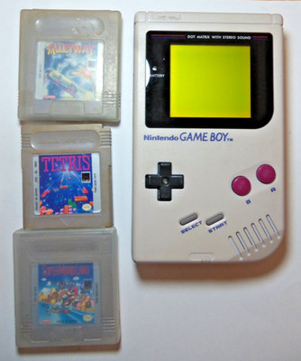 Nintendo Game Boy Original with Alleway, Tetris, + Super Mario Land-Works Clean