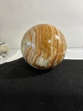 Banded Onyx Sphere Mineral Stone Green, Brown, Tan & Cream 4 1/4” Round 4 1/2 Lb
