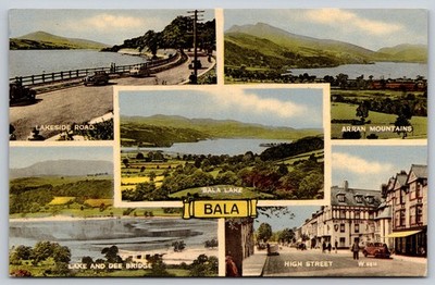 Vintage Bala Multi-View Postcard with Lakeside Road & Arran Mountains C313