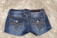 Rock Revival Cut Off Shorts Women 27 Blue Low Rise 4" Inseam Distressed Denim