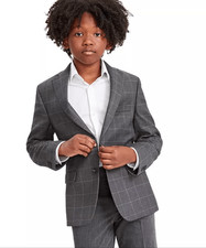 Michael Kors Youth Bkorba Herringbone Windowpane Classic-Fit Suit Jacket Grey 16