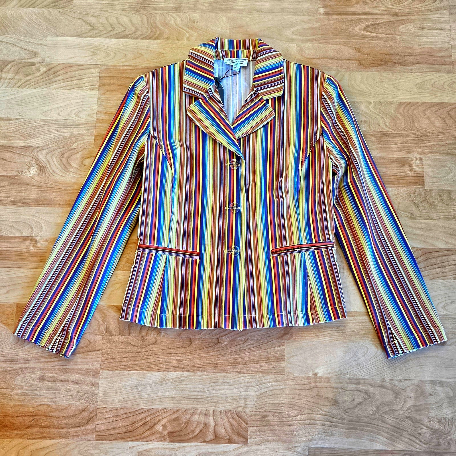 St. John Sport Jacket Size S Multi Stripe Single Button Front Vintage Y2K NEW