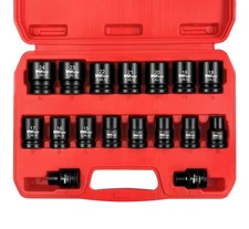 17Pcs 1/2" Drive Shallow Impact Socket Set (8-24mm), Metric Socket Set, 6-Poi...
