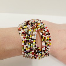 Vtg Womens Multi Beaded Cuff Bracelet Multi Color Bohemian
