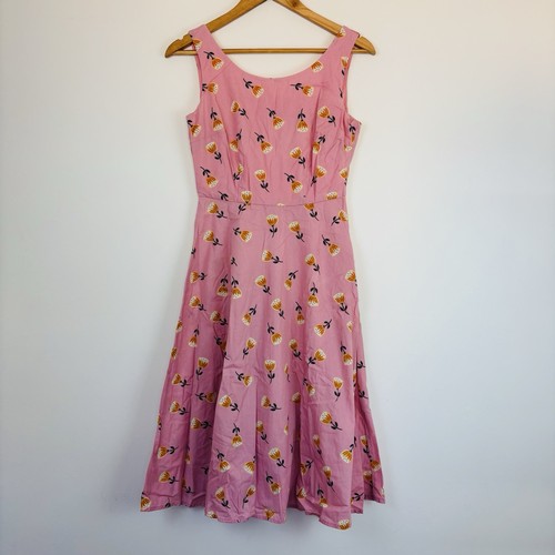 Princess Highway Dress Size 6 Pink Retro Floral Pinup Midi Fit and Flare Vintage