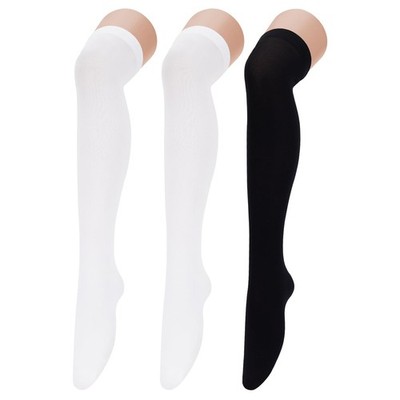 Zando 3 Pairs Womens Black Thigh High Socks Over One Size, White*2 & 