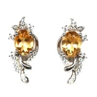 Golden Yellow Citrine White Zircon Earrings 925 Sterling Silver Handmade