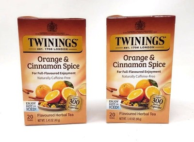 Twining's Orange & Cinnamon Spice Herbal Tea 20 count 2 pack Caffeine Free