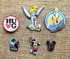 Lot Of 6 Disney Iron On Patches 1.25"-3" Tinkerbell, Goofy, Mickey, Minnie