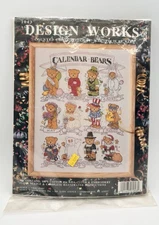 Vintage Design Works Calendar Bears Cross Stitch Kit Partially Done