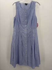 Pre-Owned Talbots Blue Size 10 Stripe Midi Sleeveless Dress