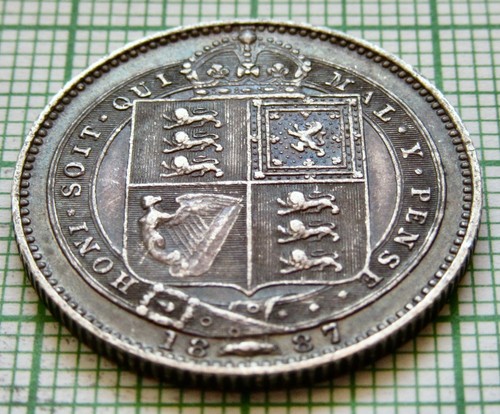 GREAT BRITAIN QUEEN VICTORIA 1887 JUBILEE SHILLING, SILVER PATINA High Grade - Picture 4 of 6