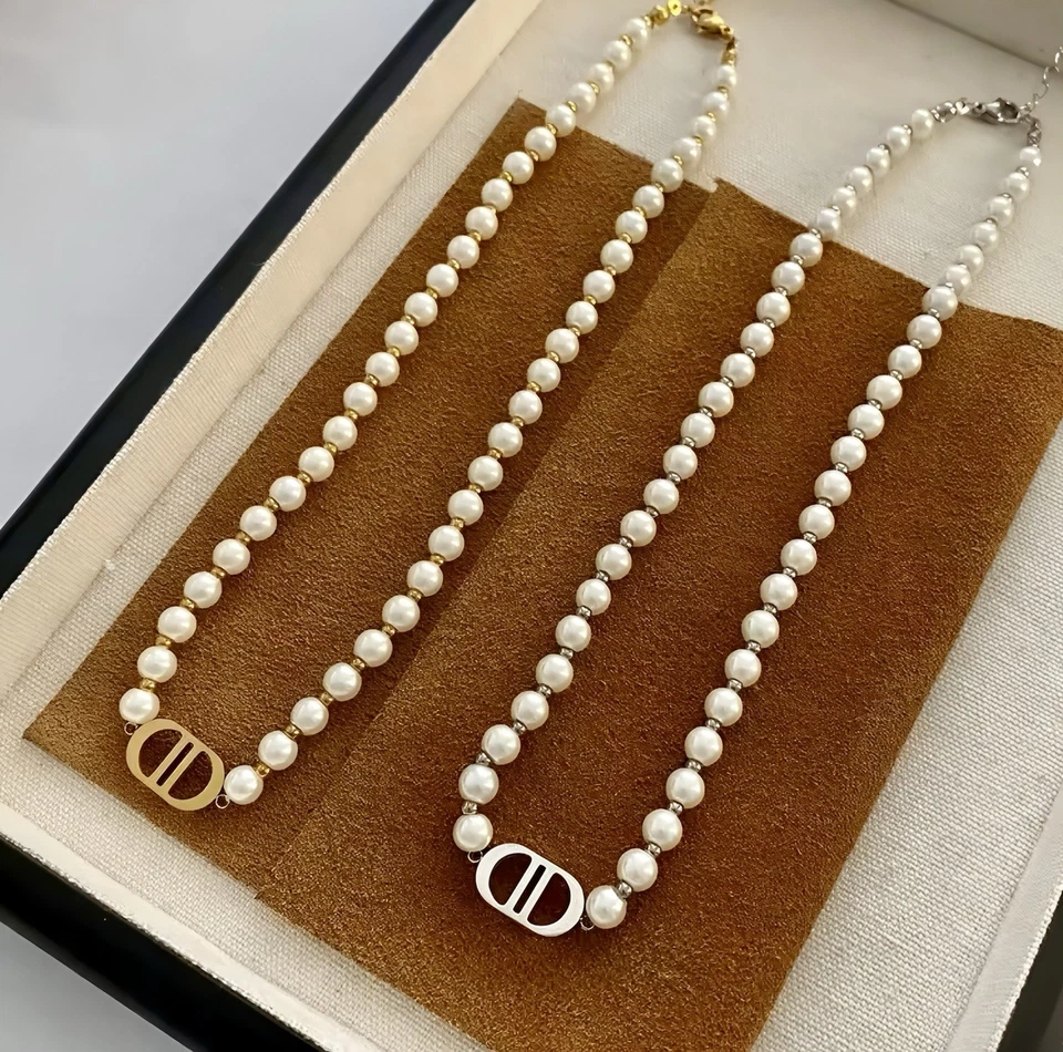 Perlenkette & Armband CD Set – vergoldet, Edelstahl 316L, Vintage - Bild 2 von 4