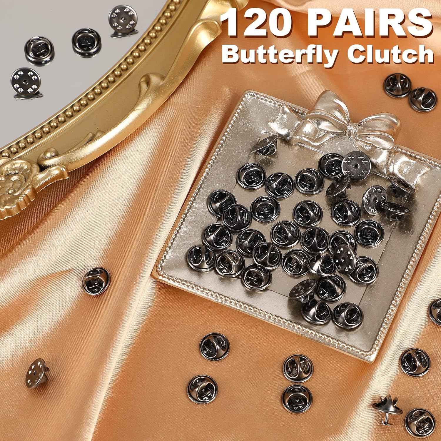 120 Pairs Silver Butterfly Clutch Tie Tacks Pin Back Metal Locking Replacement w