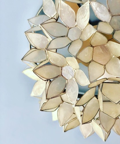 Natural White Capiz Shell/Bronze Ceiling Pendant Light - Seaside/Nautical Lamp - Picture 4 of 5
