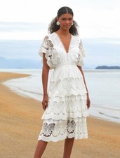 Farm Rio Off White Richelieu Midi Dress Large, Worn Once Retail $280