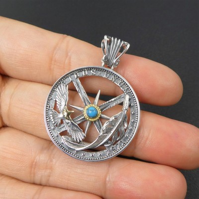 Vintage Sterling Silver Coin Pendant - Flying Eagle With Feather Star - Handmade .925