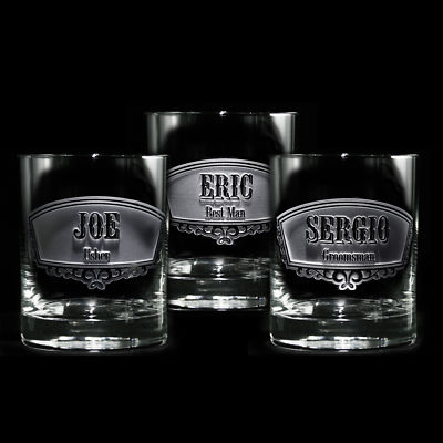 Groomsmen,Engraved Double Old Fashioned Glass, Whiskey, Scotch, Bourbon SET OF 6