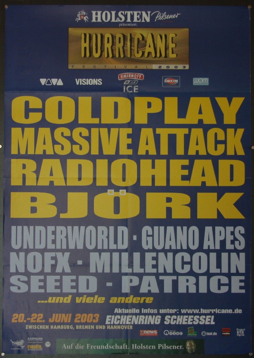 Original Festival Poster Hurricane 2003 Coldplay Radiohead Björk