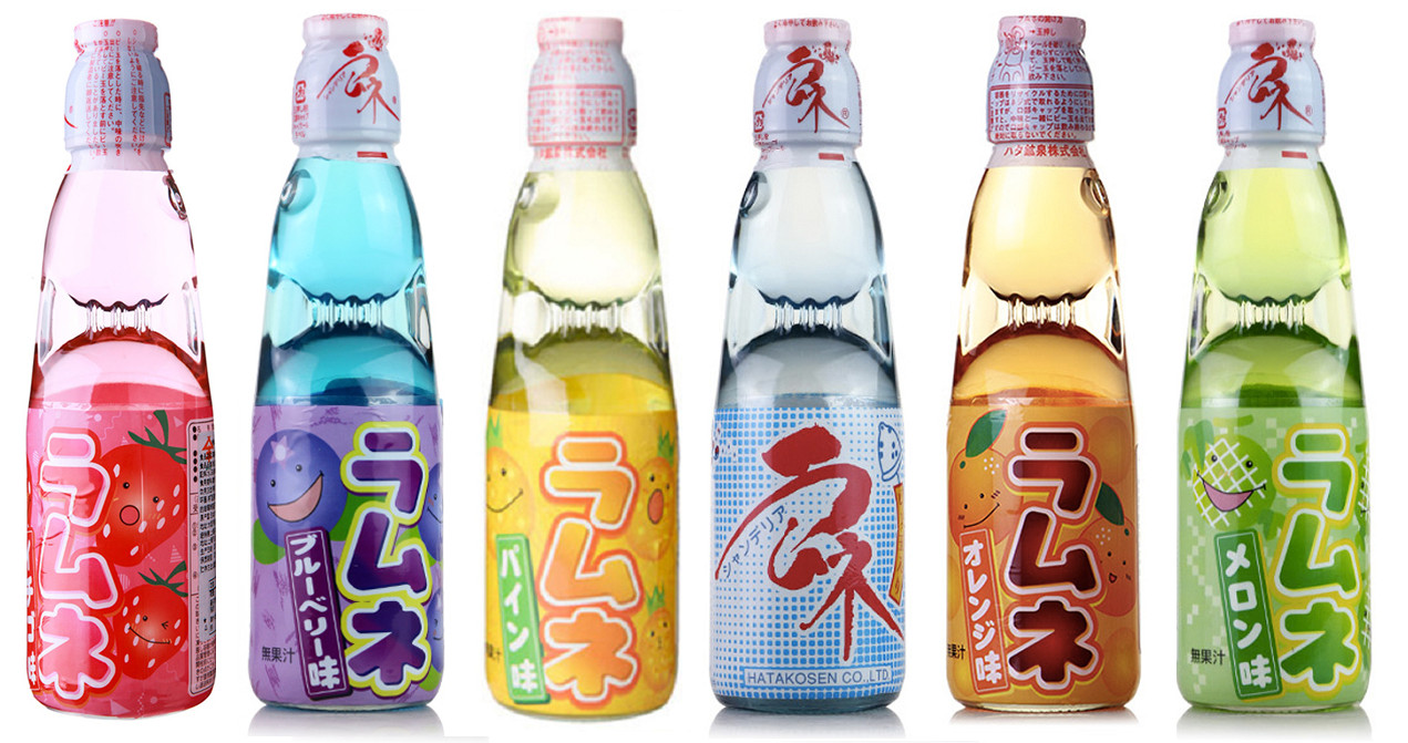 Hatakosen Japanese Ramune Soda Fruity Flavour Drink Gift Set 200ml (6 Bottles)
