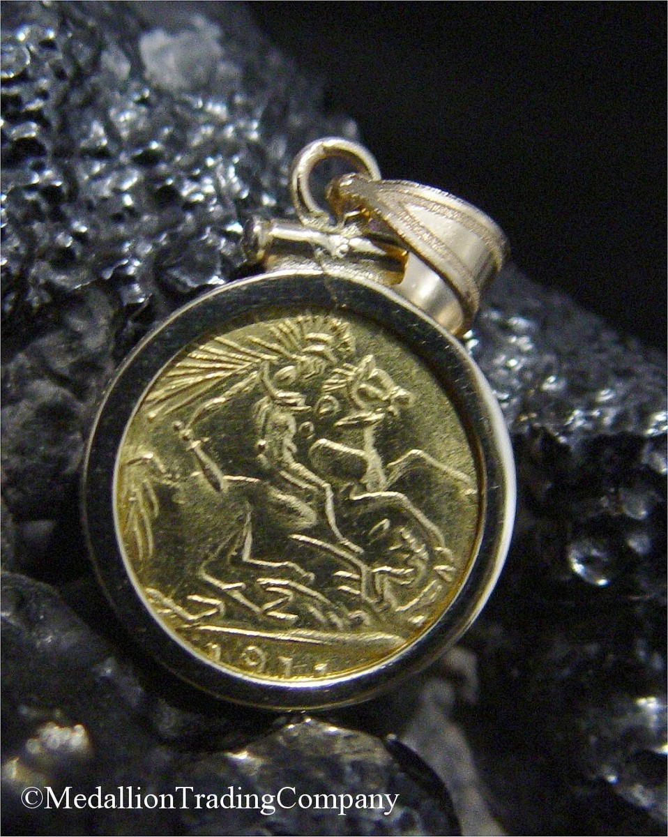 14k Replica King Saint George Sovereign Dragon Coin Reversible Screw Top Pendant View 2