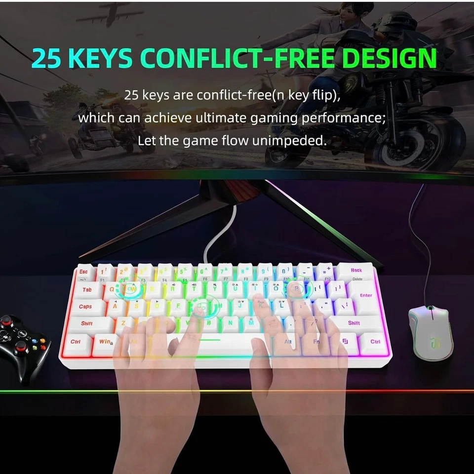 60% Wired Gaming Keyboard 61 Keys RGB Backlit Ultra-Compact Waterproof Key Board - Image 3 of 4