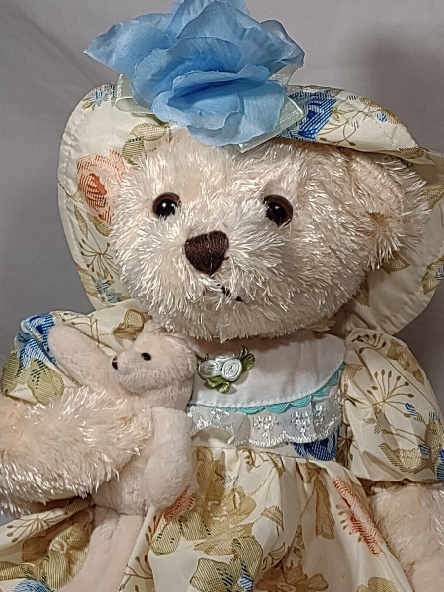 Vintage Stuffed Animal Victorian Teddy Bear Mama Holding Baby