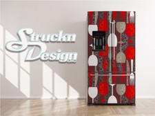 Wine Glass Utensils Pattern Red Gray Fridge Freezer Wrap Side Door Vinyl Decal