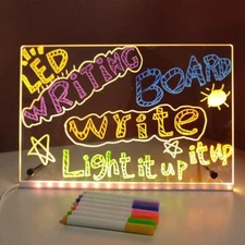 LED Note Board Night Light with Colorful 7 Pens Diy Acrylic Message Boarerasable