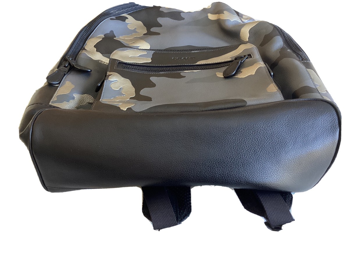 100% Authentic Coach West Camo Leather Backpack Black Silver 