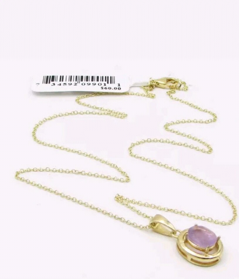 紫水晶 18K 金色和 925 银椭圆形切割吊坠和链子 2.7 克 — 第 2/2 张图片