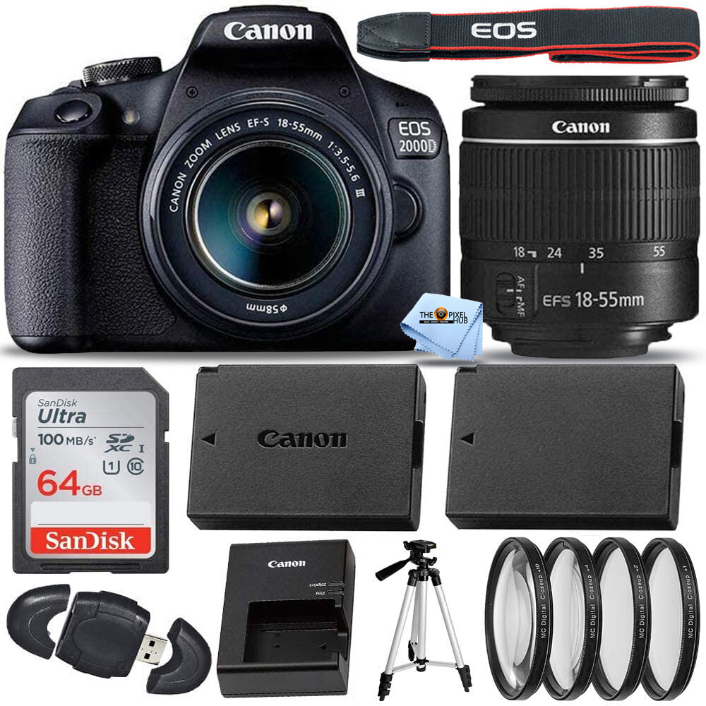 Canon EOS 2000D / Rebel T7 with EF-S 18-55mm III Lens + 64GB + EXT