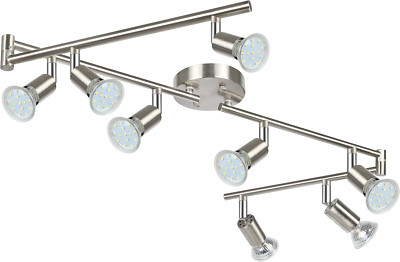Modern LED Track Lighting Kit - 8 Way Matt Nickel with GU10 Bulbs