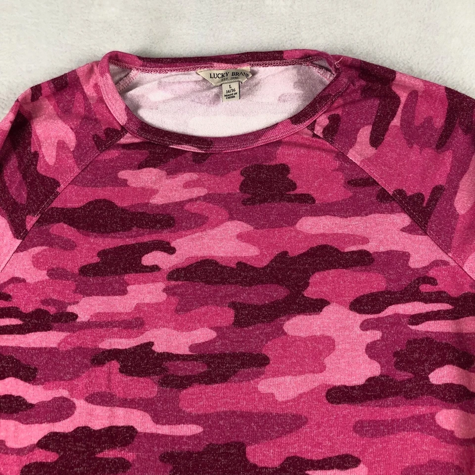 Suéter Lucky Brand meninas grande rosa camuflagem pulôver gola redonda leve - Imagem 2 de 4