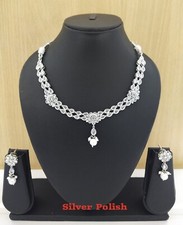 Indian Fashion Jewelry Necklace Bollywood Ethnic Silver Plated Party Wear Set