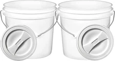 2 Gallon White Food Grade Bucket Pail with Screw on Lid (Pack of 2)