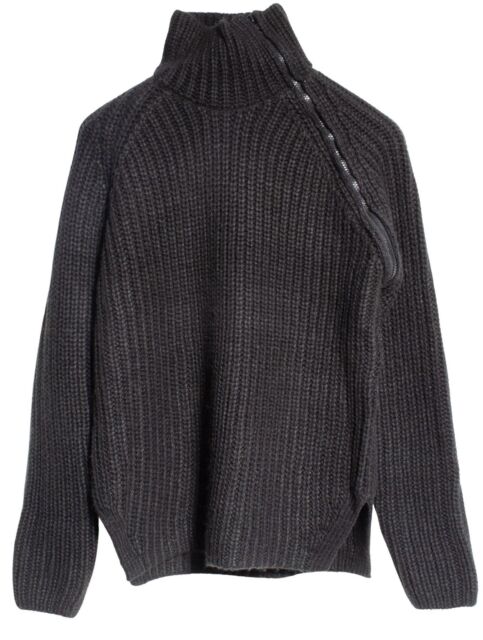 H&M Black Chunky Knit Ribbed Sweater Jumper High Zip Neck Warm Winter Wear