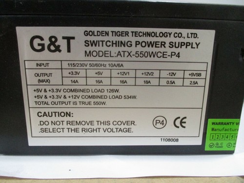 Fuente de alimentación conmutada Golden Tiger ATX-550WCE-P4 550W - Imagen 2 de 4