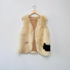 Vintage 70s Shearling Sheepskin Afghan Waistcoat Hippy Vest Size 12 Uk Boho