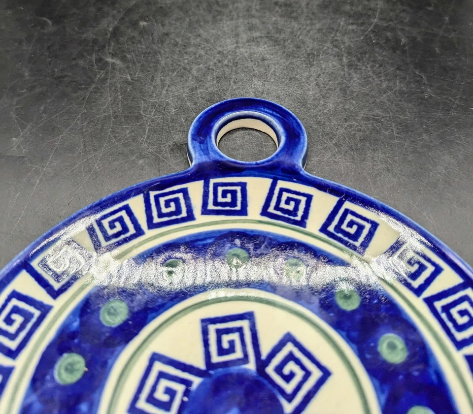 Cerámica polaca hecha a mano Boleslawiec azul remache geométrico 9,5" cerámica  Foto 3 de 4
