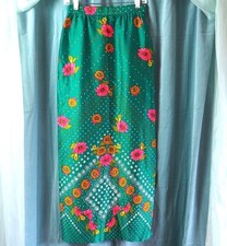 VTG 70s Alex Colman California Mod Retro Green Pink Floral Lined Maxi Skirt Sz M