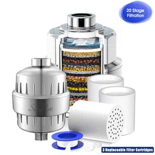 Shower Filter 20-Stage Showerhead Hard Water Filter w/ 3x Replaceable Cartridges