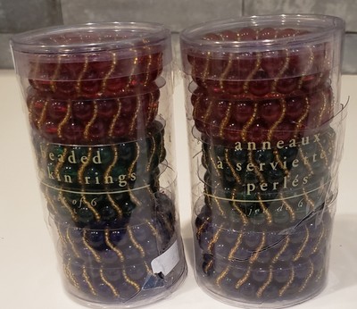 NIP NEW Lot 2 PIER ONE IMPORTS Set of 6 Glass Bead Napkin Rings Red Blue Green