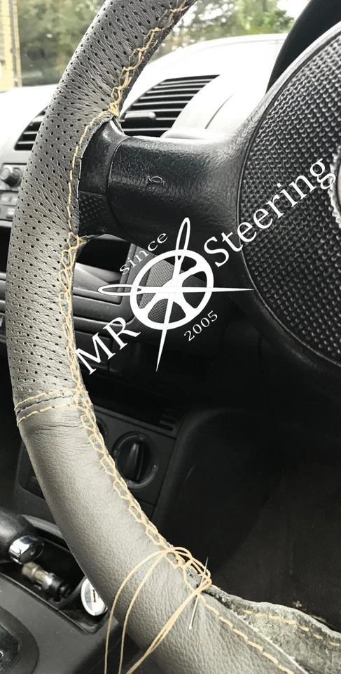 CUBIERTA DE VOLANTE DE CUERO DE DOS TONOS PARA VAUXHALL VELOX 51-57 PUNTO CREMA - Imagen 3 de 4