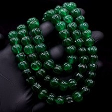 3 Strand Carved Green Emerald 1155.00 Cts Beautiful Necklace Jewelery VK 08 E617