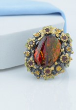 Flashy Ammolite FLORAL Cocktail Ring 925 Silver Garnet Citrine Peridot Jewelry
